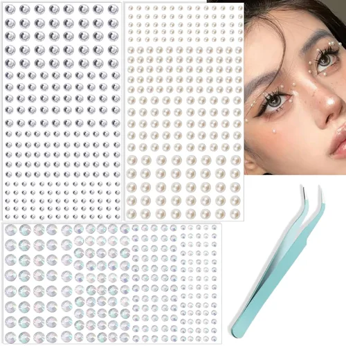 Miniatura 20 de NOOEPC Gemas faciales para el cabello, joyas autoadhesivas para la cara, joyas para los ojos, diamantes de imitación para la cara, gemas