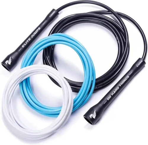 Miniatura 9 de Elite Jumps - Cuerda de saltar ajustable – Cuerda de entrenamiento de PVC de 0.236 pulgadas para fitness y cardio, cuerda de saltar para interiores