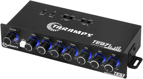 Miniatura 4 de Taramp's TEQ 7 Ecualizador gráfico estéreo de 7 bandas, entrada RCA, 2 canales, filtros HPF y LPF, función de silencio, mezclador de audio para Azul