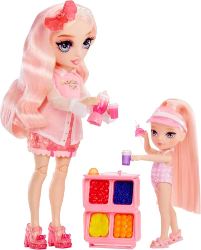 Miniatura 5 de Rainbow High Littles Pool Day Playset + muñeca pequeña (rosa 5.5 pulgadas), piscina con tobogán arcoíris, accesorios, soporte para batidos, regalo