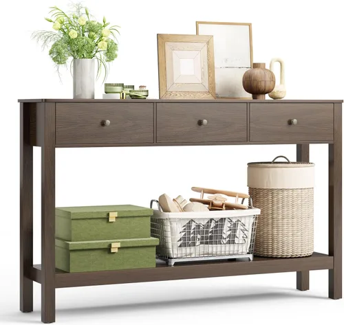 Miniatura 16 de Gizoon - Mesa de consola con 2 cajones, mesa de entrada de 2 niveles de madera con estantes de almacenamiento, mesa de sofá de 39" de ancho
