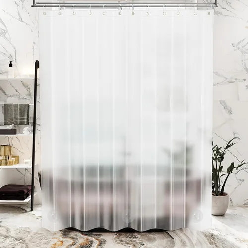 Miniatura 9 de AmazerBath - Cortina de ducha de plástico, 70 x 72 pulgadas, cortina de ducha esmerilada de plástico, impermeable, pesada, gruesa, con 3 piedras