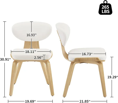 Miniatura 3 de Art Leon Juego de 2 sillas de comedor modernas de mediados de siglo, sillas de comedor tapizadas de piel sintética sin brazos con patas de madera