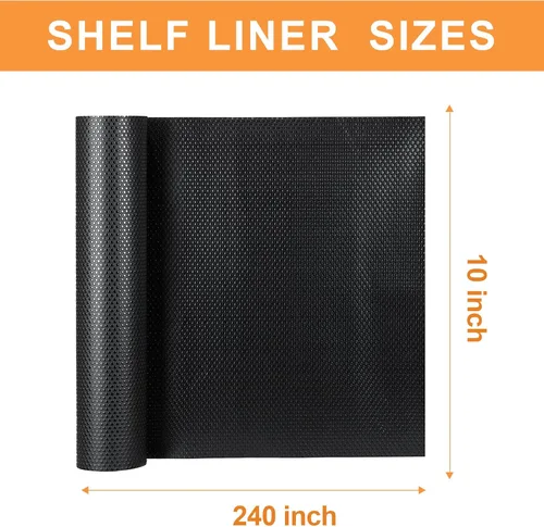 Miniatura 8 de FLPMIX Revestimientos de estantes para armarios negros: tapete impermeable para cajones de cocina, no adhesivo, fácil de cortar, revestimiento