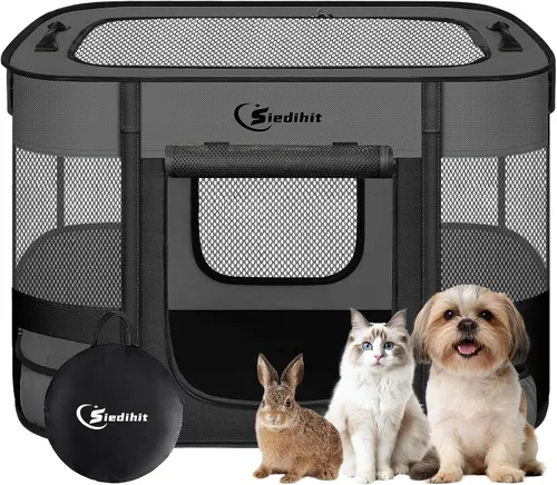 Miniatura 16 de Corralito para perros, gatos y mascotas, corralito portátil para perros en interiores y exteriores, viajes, camping, carpa jaula plegable para Gris