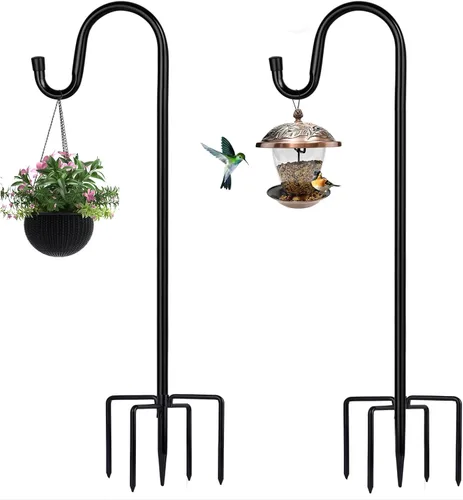 Miniatura 8 de Ganchos de pastor para exteriores, paquete de 2 postes de comedero de pájaros de 94 pulgadas con base de 5 puntas para linterna colgante, comedero
