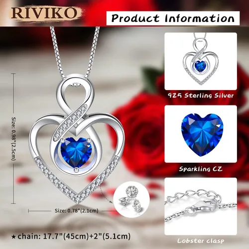 Miniatura 39 de RIVIKO Collar con símbolo de corazón infinito para mujer, plata de ley 925, delicado colgante de corazón para el día de San Valentín, día
