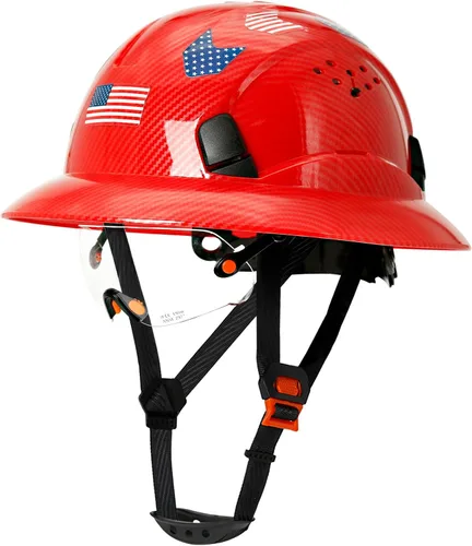Casco duro de ala completa con patrón de fibra de carbono con visera, casco de seguridad de construcción aprobado por la OSHA para hombres y Fibra