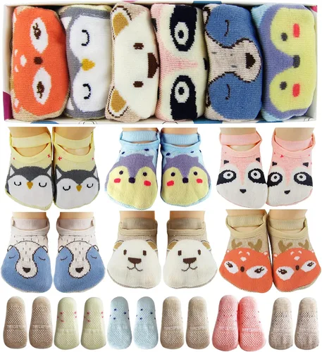 Miniatura 5 de Tiny Captain Calcetines de agarre para niñas de 1 a 3 años de edad, calcetines antideslizantes de animales de 1 a 3 años, set de regalo para niñas