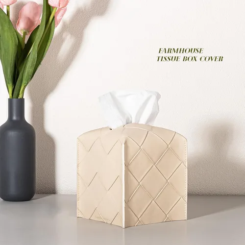 Miniatura 4 de Funda para Caja de Pañuelos de Cuero PU Cuadrada Soporte Organizador de Pañuelos Faciales Dispensador para Baño, Dormitorio, Encimera de Tocador