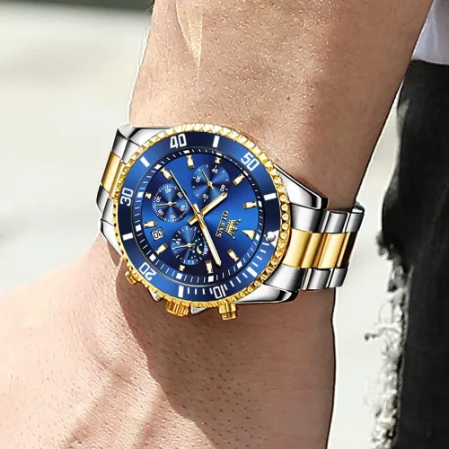Miniatura 3 de OLEVS Relojes impermeables para hombre, de acero inoxidable, con cronógrafo, de lujo, color blanco, luminoso, de gran cara, analógico, de cuarzo
