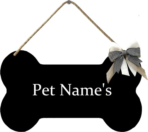 Owesoe - Hueso de perro personalizado, decoración de letrero de madera para casa de perro, nombre personalizado con pata y cinta, letreros perfectos