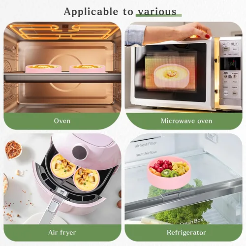 Miniatura 3 de Moldes de silicona para huevos – 2 moldes para huevos para freidora de aire, molde reutilizable para huevos de 4 pulgadas, magdalenas de huevo, Rosa