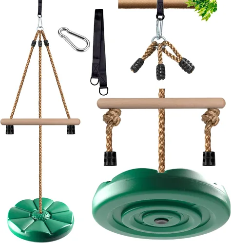 Miniatura 9 de KINSPORY Columpio de disco para niños, accesorios de juego de columpios, barras de mono de gimnasio de altura ajustable de 7 pies, asiento de árbol