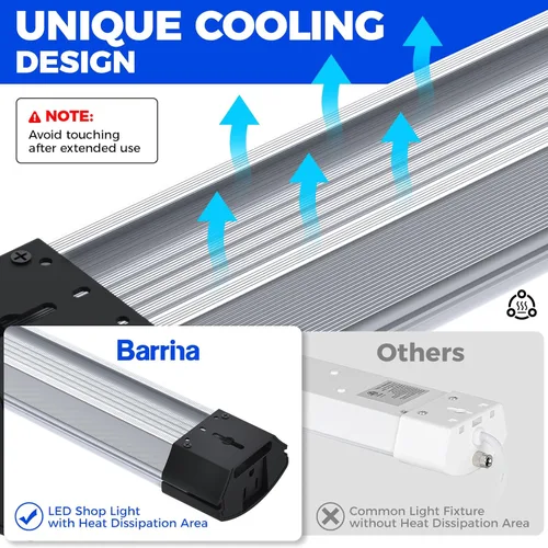 Miniatura 9 de Barrina BS84 - Luces LED para taller de 4 pies, 84 W, 10000 lúmenes, 6500 K, lámpara enlazable para garaje, sótano, colgante o montaje empotrado, 4