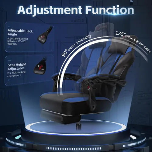 Miniatura 7 de Gaming Chair with Footrest & Lumbar Support, Ergonomic Racing Style Computer Chair, 360° Swivel Height Adjustable Video Game Chair, Massage Office