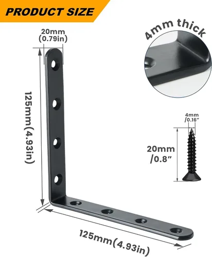 Miniatura 2 de Alise 4 soportes en L resistentes, soportes de esquina de 3.2 x 3.2 pulgadas, soportes flotantes negros para estantes, soportes de montaje en pared
