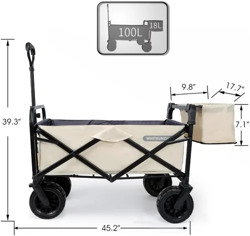 Miniatura 2 de WHITSUNDAY - Carro plegable para jardín al aire libre, parque utilitario, para picnic, con rodamiento y freno, ruedas todo terreno de 8 pulgadas