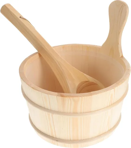 Milisten Juego de 2 cubos de madera para sauna y cucharón para sauna, baño, ducha, cubo de madera, accesorios de agua para sauna, cucharón, baño,
