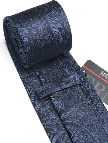 Miniatura 29 de HISDERN Corbatas para hombre, corbata de cachemira y bolsillo cuadrado tejido clásico floral para hombre, corbata de fiesta de boda