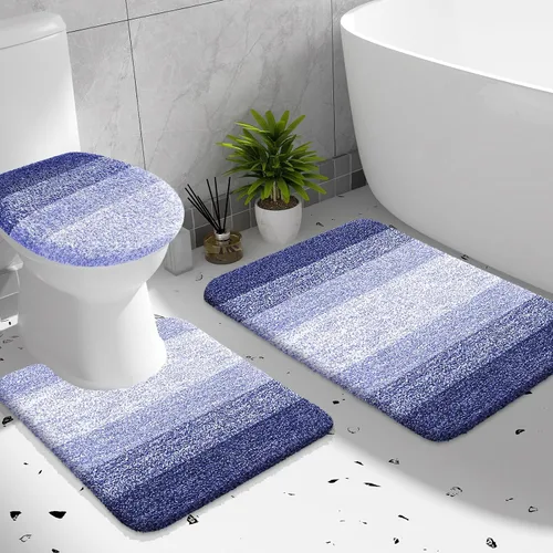 Miniatura 13 de OLANLY Juego de alfombras de baño de 3 piezas, alfombra de baño de microfibra suave absorbente, alfombra de contorno en forma de U para inodoro