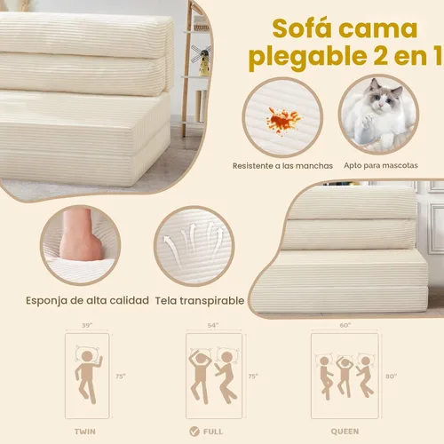 Miniatura 7 de JUIKURY Sofá cama plegable, silla convertible con colchón plegable plegable, sofá biplaza extraíble 2 en 1, silla plegable portátil, cama, sofá