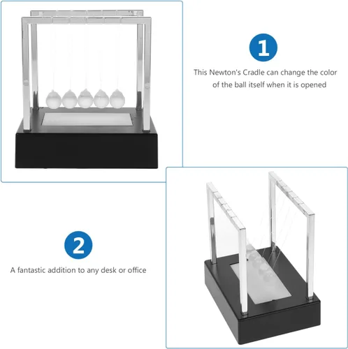 Miniatura 7 de SEWACC Newton's Cradle Balance - Bolas de péndulo para decoración de oficina con base negra, escritorio con luz LED, bolas cinéticas oscilantes