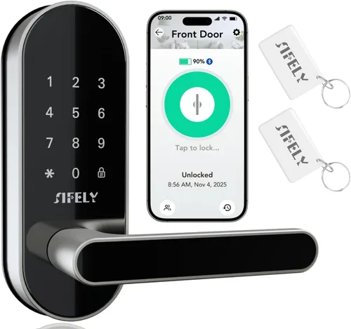 Cerradura de Puerta Inteligente con Teclado de Entrada Sin Llave con Manija y Perilla – Cerrojo Digital para Puertas Frontales, Dormitorio, Oficina