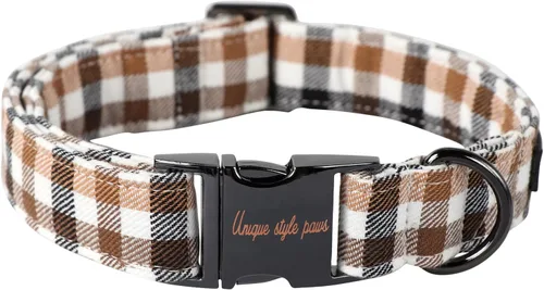 Unique style paws - Collar para perro con hebilla de metal, regalo para perros pequeños, medianos y grandes, a cuadros marrones