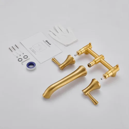 Miniatura 7 de Llenador de bañera romano de montaje en pared, grifos de bañera de latón dorado cepillado con 2 asas