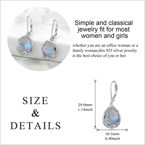 Miniatura 154 de Aretes colgantes con forma de lágrima de filigrana de piedra lunar de plata de ley 925 con cierre de palanca para mujer, regalos de joyería