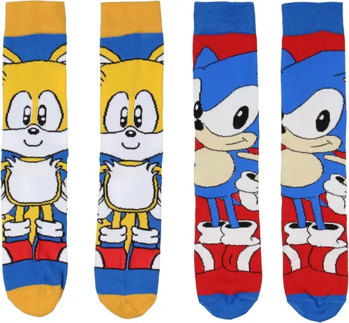 Bioworld Sonic The Hedgehog - Calcetines para adultos con cola y sónico, paquete de 2 unidades para hombres y mujeres, Multi