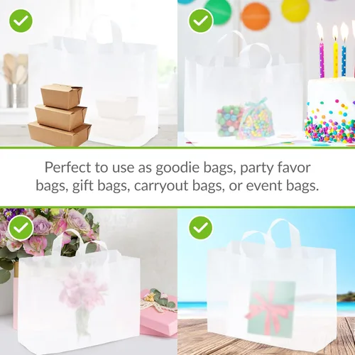 Miniatura 5 de Prime Line Packaging Bolsas de regalo de plástico, bolsas de compras esmeriladas con asas para pequeñas empresas, boutique, bolsa grande