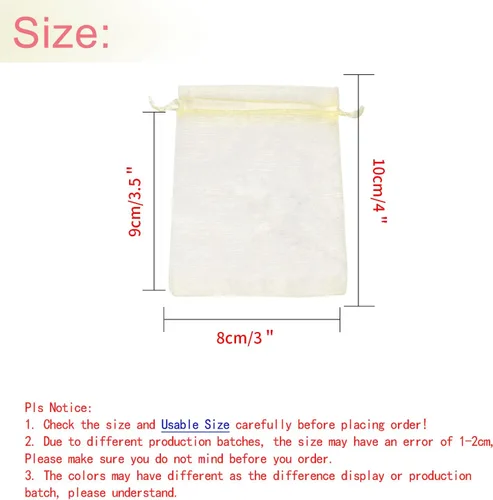 Miniatura 3 de 50 bolsas de organza transparentes de 3 x 4 pulgadas, pequeñas bolsas de regalo de joyería con cordón para bodas, fiestas, bolsas de dulces