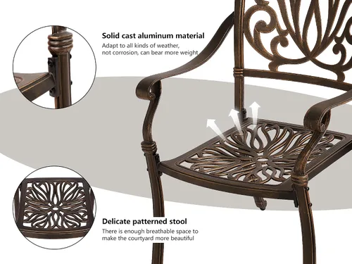 Miniatura 4 de TITIMO Juego de comedor de 5 piezas de aluminio fundido para patio al aire libre, 4 sillas con patrón y mesa redonda de 35.4 pulgadas, juego de Sin