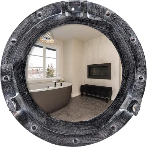 Miniatura 11 de Espejo de ojo de buey – Acabado blanco níquel plateado de 10 pulgadas Decoración náutica de pared para baño y dormitorio Decoración antigua