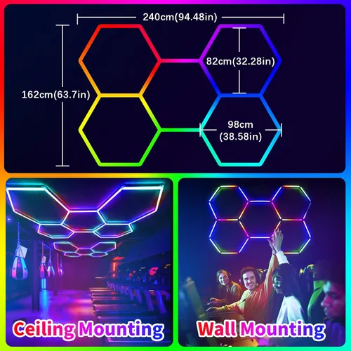 Miniatura 3 de Luces LED hexagonales RGB superbrillantes con aplicación y control remoto, 16 millones de colores y muchas escenas, sincronización de música