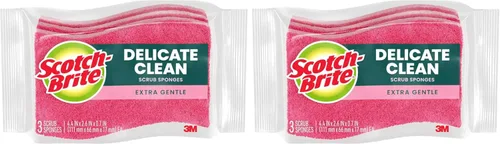 Scotch-Brite Esponjas delicadas de limpieza suave, para lavar platos y limpiar la cocina, 3 esponjas para fregar (paquete de 2)