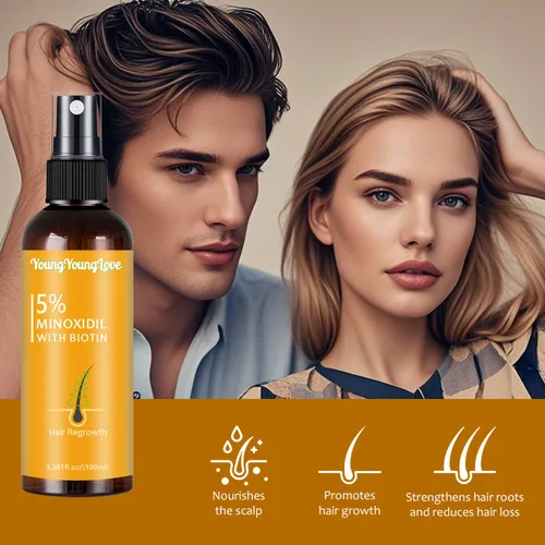 Miniatura 2 de Spray de minoxidil al 5% con biotina de 3.4 fl oz, tratamiento de recrecimiento para hombres y mujeres, promueve el cabello más grueso, más fuerte
