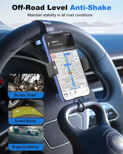 Miniatura 3 de Soporte de teléfono para volante para automóvil [nunca se cae] Ajuste de 360° Soporte de teléfono para volante para camioneta/Tesla/Pickup/carrito