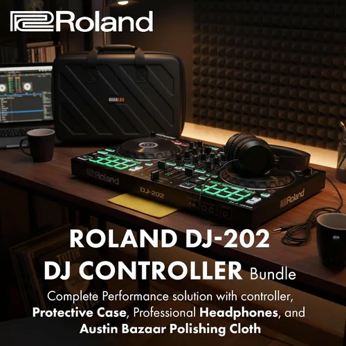 Miniatura 3 de Roland DJ-202 Paquete de controlador DJ con funda, auriculares y paño de pulido de Austin Bazaar