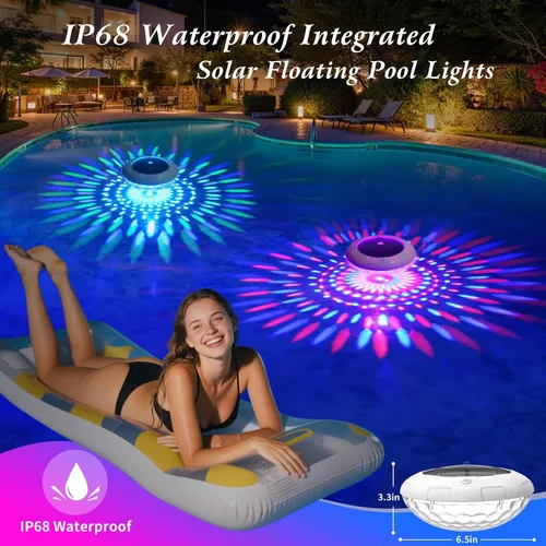 Miniatura 5 de Luces flotantes para piscina con control remoto, luces solares RGB de 6.5 pulgadas con 9 iluminación dinámica, IP68 impermeable, luz flotante solar
