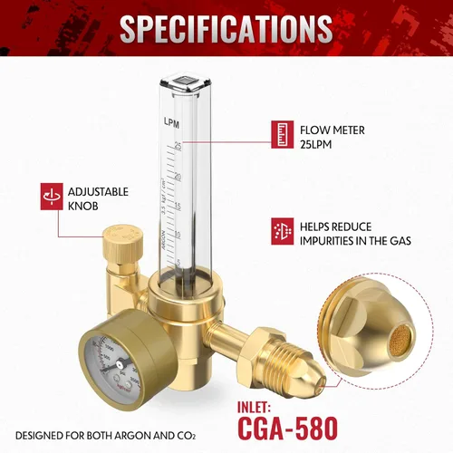Miniatura 2 de bestarc Regulador de gas de medidor de flujo de CO2 de argón con manguera de gas de 8.2FT para soldadura MIG TIG
