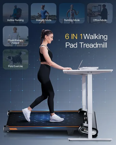 Miniatura 8 de FINEHORSE - Cinta de rodadura con inclinación automática, 6 en 1 para debajo del escritorio, caminadora con 6 niveles de inclinación, caminadoras