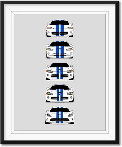 Miniatura 12 de Custom Car Posters Póster hecho a mano compatible con Dodge Viper Generations e impresión de Viper R/T GTS SRT10, color rojo con rayas blancas, 3.