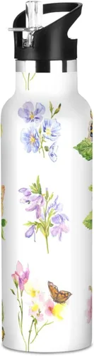 Miniatura 24 de Cartoon Lily White Double Wall Vacuum Insulated Bottles Water Bottles With Straws Leak-proof BPA-Free Leak Proof for Gym Sports