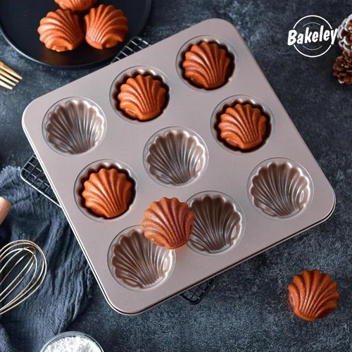 Miniatura 3 de Madeleine Molde para tartas, 9 cavidades antiadherentes, esférico, para hornear al horno (dorado champán)