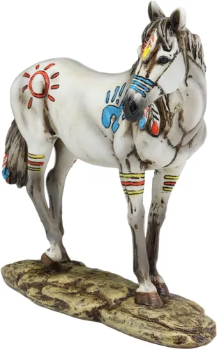 Miniatura 4 de Ebros Ebros Ecuestre Tribal Belleza Medicina Espíritu Caballo Hecho a Mano Estatua de 8 pulgadas de alto, símbolos indios nativos americanos, plumas