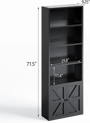 Miniatura 3 de oneinmil Estantería y Librero de 71.5" de Altura, 6 Niveles de Estanterías de Madera con Puertas de Armario, Estanterías de Piso y Gabinetes