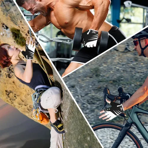 Miniatura 5 de BEAST RAGE Guantes de ciclismo de medio dedo para hombres y mujeres, guantes acolchados de gel, antideslizantes, absorben los golpes, levantamiento